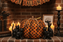 Load image into Gallery viewer, Collins Painting & Design Home Decor - Seasonal Cat Print Fabric Pumpkin – Extra Large | Orange & Black Halloween Decor