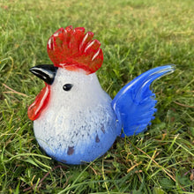 Load image into Gallery viewer, Apricot Mint Decor Blue/White Rooster Art Glass, Handblown Glass Rooster
