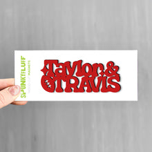 Load image into Gallery viewer, Spunky Fluff Magnet Red Taylor & Travis Stacked Tiny Word Magnet, Taylor Swift & Travis Kelsey Magnet