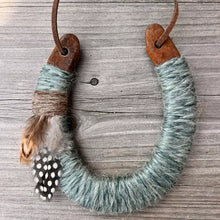 Load image into Gallery viewer, Bear & Scout Home Decor - Home Accent Upcycled Horseshoe - Sky Blue with Feathers