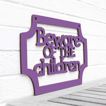 Load image into Gallery viewer, Spunky Fluff Proudly handmade in South Dakota, USA Purple Beware of the Children