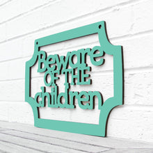 Load image into Gallery viewer, Spunky Fluff Proudly handmade in South Dakota, USA Turquoise Beware of the Children