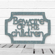 Load image into Gallery viewer, Spunky Fluff Proudly handmade in South Dakota, USA Weathered Denim Beware of the Children