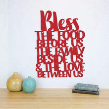 Load image into Gallery viewer, Spunky Fluff Proudly handmade in South Dakota, USA Red Bless The Food Before Us, The Family Beside Us, & The Love Between Us