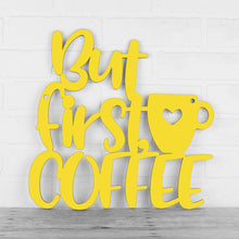Load image into Gallery viewer, Spunky Fluff Proudly handmade in South Dakota, USA Medium / Yellow But First, Coffee
