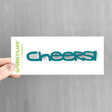 Load image into Gallery viewer, Spunky Fluff Proudly handmade in South Dakota, USA Teal Cheers-Tiny Word Magnet