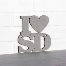 Load image into Gallery viewer, Spunky Fluff Proudly handmade in South Dakota, USA Small / Weathered Gray Custom Heart State Initials Sign