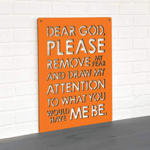 Load image into Gallery viewer, Spunky Fluff Proudly handmade in South Dakota, USA Orange Dear God (Please Remove my Fear)