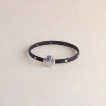Load image into Gallery viewer, Montana Leather Designs Proudly Handmade in Montana, USA Hammered Cross Leather Bracelet Black