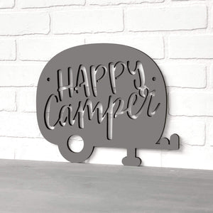 Spunky Fluff Proudly handmade in South Dakota, USA Small / Charcoal Gray Happy Camper (Drop Font)