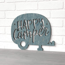 Load image into Gallery viewer, Spunky Fluff Proudly handmade in South Dakota, USA Small / Weathered Denim Happy Camper (Drop Font)