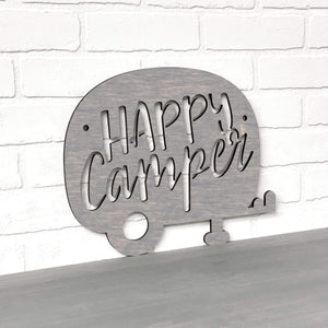 Spunky Fluff Proudly handmade in South Dakota, USA Small / Weathered Gray Happy Camper (Drop Font)