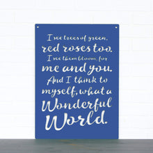 Load image into Gallery viewer, Spunky Fluff Proudly handmade in South Dakota, USA Cobalt Blue "I See Trees" (Wonderful World) Decorative Wall Sign