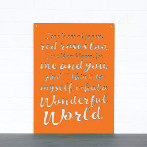 Spunky Fluff Proudly handmade in South Dakota, USA Orange "I See Trees" (Wonderful World) Decorative Wall Sign