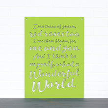Load image into Gallery viewer, Spunky Fluff Proudly handmade in South Dakota, USA Pear Green "I See Trees" (Wonderful World) Decorative Wall Sign