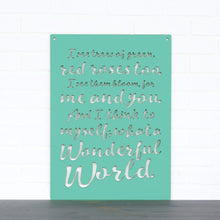 Load image into Gallery viewer, Spunky Fluff Proudly handmade in South Dakota, USA Turquoise "I See Trees" (Wonderful World) Decorative Wall Sign