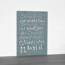 Load image into Gallery viewer, Spunky Fluff Proudly handmade in South Dakota, USA Weathered Denim "I See Trees" (Wonderful World) Decorative Wall Sign