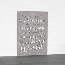 Load image into Gallery viewer, Spunky Fluff Proudly handmade in South Dakota, USA Weathered Gray "I See Trees" (Wonderful World) Decorative Wall Sign