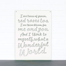 Load image into Gallery viewer, Spunky Fluff Proudly handmade in South Dakota, USA White "I See Trees" (Wonderful World) Decorative Wall Sign