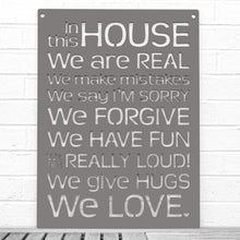 Load image into Gallery viewer, Spunky Fluff Proudly handmade in South Dakota, USA Charcoal Gray &quot;In this House&quot; – House Rules Decorative Wall Sign
