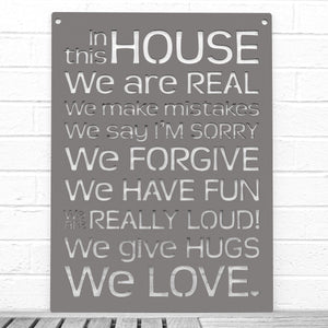 Spunky Fluff Proudly handmade in South Dakota, USA Charcoal Gray "In this House" – House Rules Decorative Wall Sign