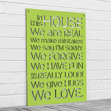 Load image into Gallery viewer, Spunky Fluff Proudly handmade in South Dakota, USA Pear Green "In this House" – House Rules Decorative Wall Sign