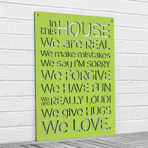 Spunky Fluff Proudly handmade in South Dakota, USA Pear Green "In this House" – House Rules Decorative Wall Sign