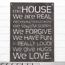 Load image into Gallery viewer, Spunky Fluff Proudly handmade in South Dakota, USA Weathered Ebony "In this House" – House Rules Decorative Wall Sign