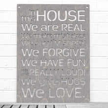 Load image into Gallery viewer, Spunky Fluff Proudly handmade in South Dakota, USA Weathered Gray &quot;In this House&quot; – House Rules Decorative Wall Sign
