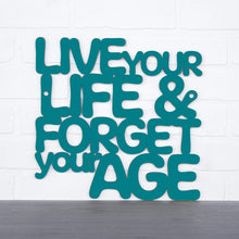 Load image into Gallery viewer, Spunky Fluff Proudly handmade in South Dakota, USA Medium / Teal Live Your Life & Forget Your Age