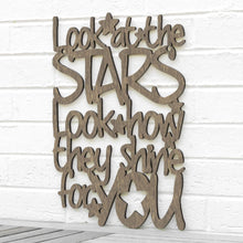 Load image into Gallery viewer, Spunky Fluff Proudly handmade in South Dakota, USA Medium / Weathered Brown "Look At The Stars" Wall Décor (From Coldplay's "Yellow")