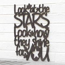 Load image into Gallery viewer, Spunky Fluff Proudly handmade in South Dakota, USA Medium / Weathered Ebony "Look At The Stars" Wall Décor (From Coldplay's "Yellow")
