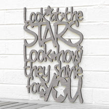 Load image into Gallery viewer, Spunky Fluff Proudly handmade in South Dakota, USA Medium / Weathered Gray "Look At The Stars" Wall Décor (From Coldplay's "Yellow")