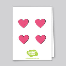 Load image into Gallery viewer, Spunky Fluff Proudly handmade in South Dakota, USA Magenta Painted Mini-heart Magnets