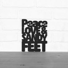 Load image into Gallery viewer, Spunky Fluff Proudly handmade in South Dakota, USA Small / Black Peace, Love And Sandy Feet