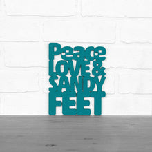 Load image into Gallery viewer, Spunky Fluff Proudly handmade in South Dakota, USA Small / Teal Peace, Love And Sandy Feet