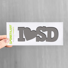 Load image into Gallery viewer, Spunky Fluff Proudly handmade in South Dakota, USA Charcoal State Initials Tiny Word Magnet