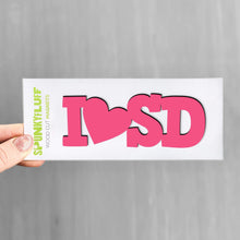 Load image into Gallery viewer, Spunky Fluff Proudly handmade in South Dakota, USA Magenta State Initials Tiny Word Magnet