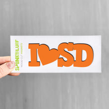 Load image into Gallery viewer, Spunky Fluff Proudly handmade in South Dakota, USA Orange State Initials Tiny Word Magnet