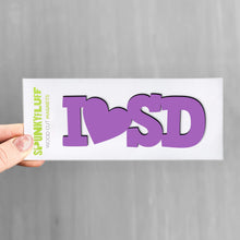Load image into Gallery viewer, Spunky Fluff Proudly handmade in South Dakota, USA Purple State Initials Tiny Word Magnet