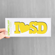 Load image into Gallery viewer, Spunky Fluff Proudly handmade in South Dakota, USA Yellow State Initials Tiny Word Magnet