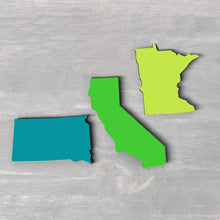 Load image into Gallery viewer, Spunky Fluff Proudly handmade in South Dakota, USA Teal State Shape Pride Magnets