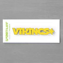 Load image into Gallery viewer, Spunky Fluff Proudly handmade in South Dakota, USA Yellow Vikings-Tiny Word Magnet