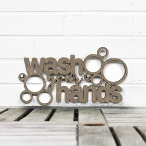 Spunky Fluff Proudly handmade in South Dakota, USA Small / Weathered Brown "Wash Your Hands" Decorative Wall Sign