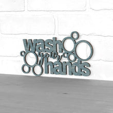 Load image into Gallery viewer, Spunky Fluff Proudly handmade in South Dakota, USA Small / Weathered Denim "Wash Your Hands" Decorative Wall Sign