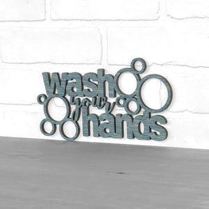 Spunky Fluff Proudly handmade in South Dakota, USA Small / Weathered Denim "Wash Your Hands" Decorative Wall Sign