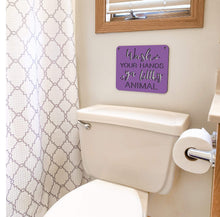 Load image into Gallery viewer, Spunky Fluff Proudly handmade in South Dakota, USA Small / Purple "Wash Your Hands Ya Filthy Animal" Decorative Sign