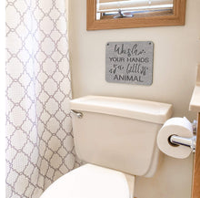 Load image into Gallery viewer, Spunky Fluff Proudly handmade in South Dakota, USA Small / Weathered Gray "Wash Your Hands Ya Filthy Animal" Decorative Sign