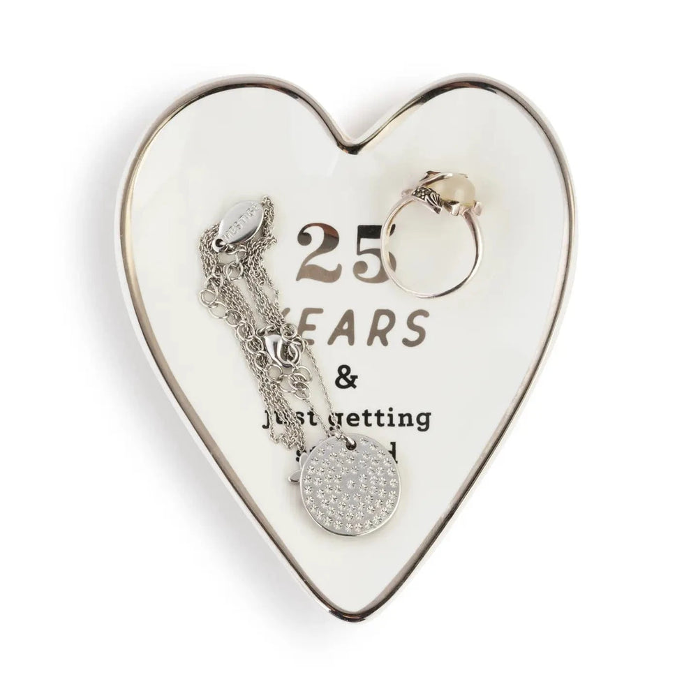 Demdaco Ceramics 25 Years Art Heart Trinket Dish, Anniversary Gift For Her
