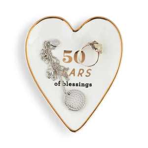 Demdaco Ceramics 50 Years Art Heart Trinket Dish, Anniversary Gift For Her